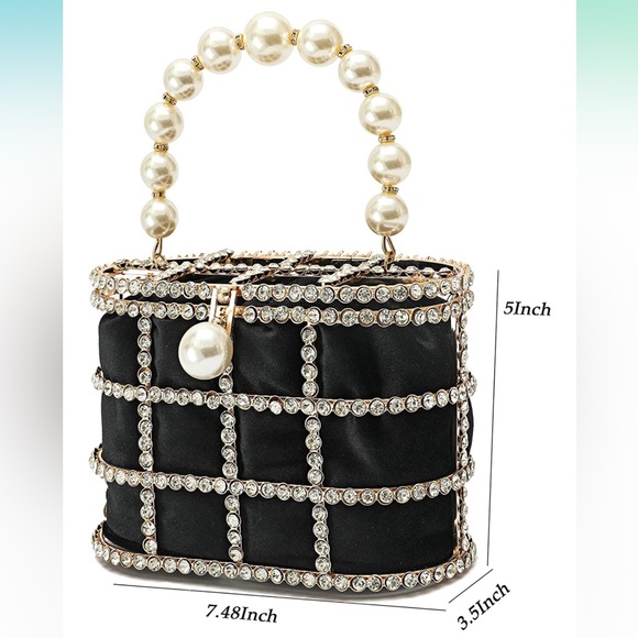 Pearl & rhinestone fancy party handbag clutch - velvet bag - Picture 8 of 9